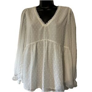 Andree by Unit White Swiss Dot Bishop Sleeve Boho Top Women's Size M‎ Medium